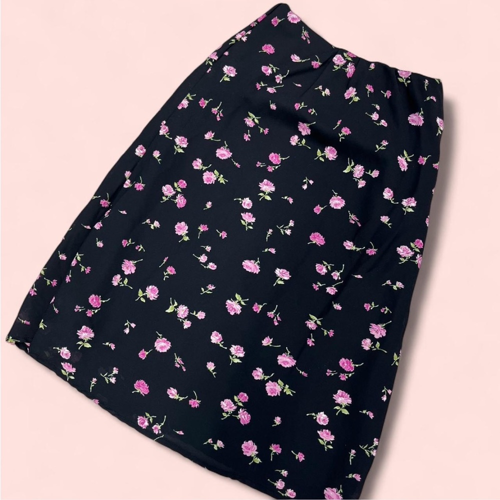 Y2K Floral Black and Pink Midi Skirt